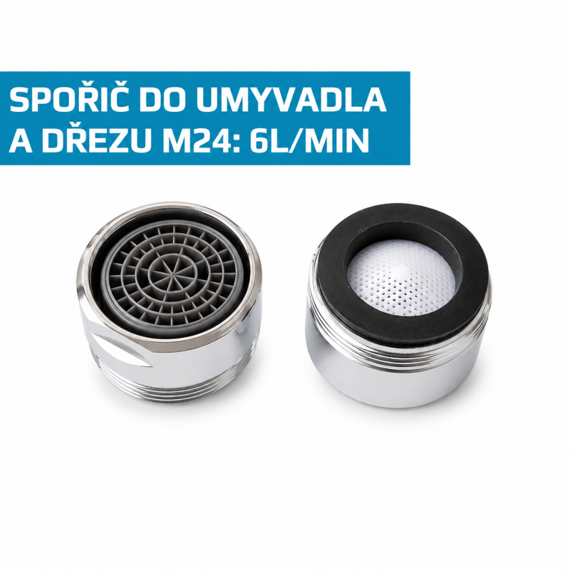 Úsporný perlátor pro umyvadla a dřezy, M24, průtok 6 l/min (spořič vody)