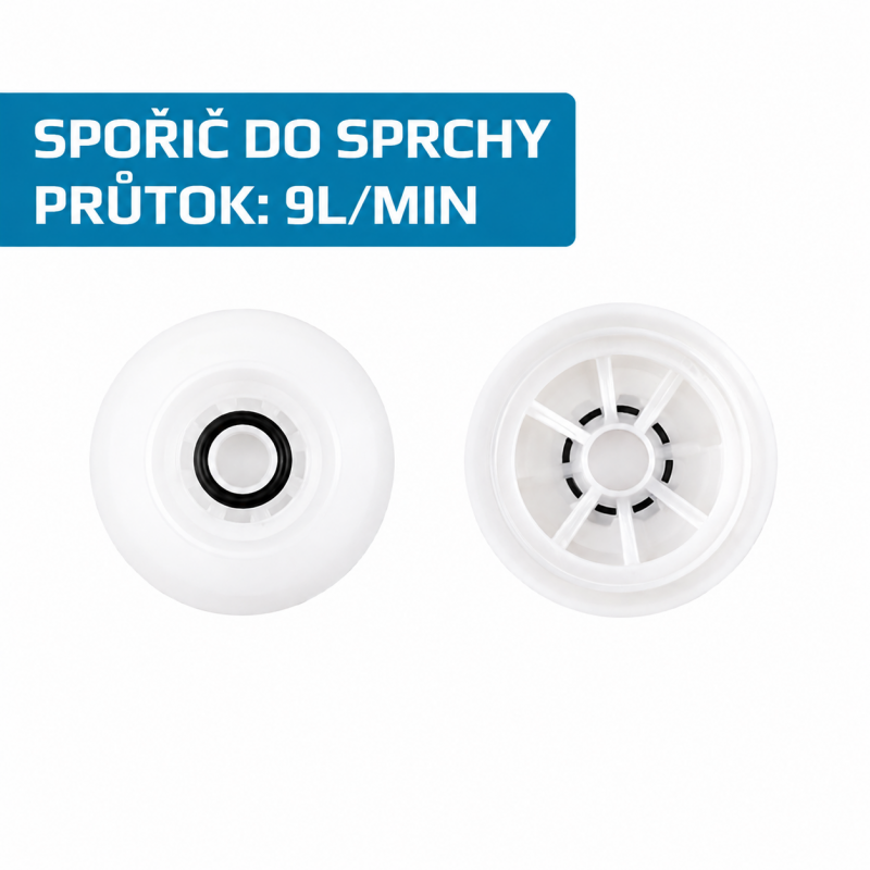 Spořič vody pro sprchy, průtok 9 l/min, vložka do hadice