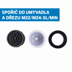 Úsporný perlátor pro umyvadla a dřezy, M22/M24, průtok 6 l/min (šetřič vody)